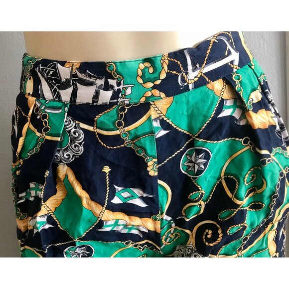 Vintage high rise shorts size XS 1990s women fashion nautical print in Green gol - Picture 7 of 9
